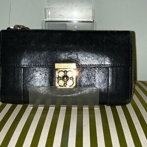 Chloe Black Leather Wallet with Gold Accent